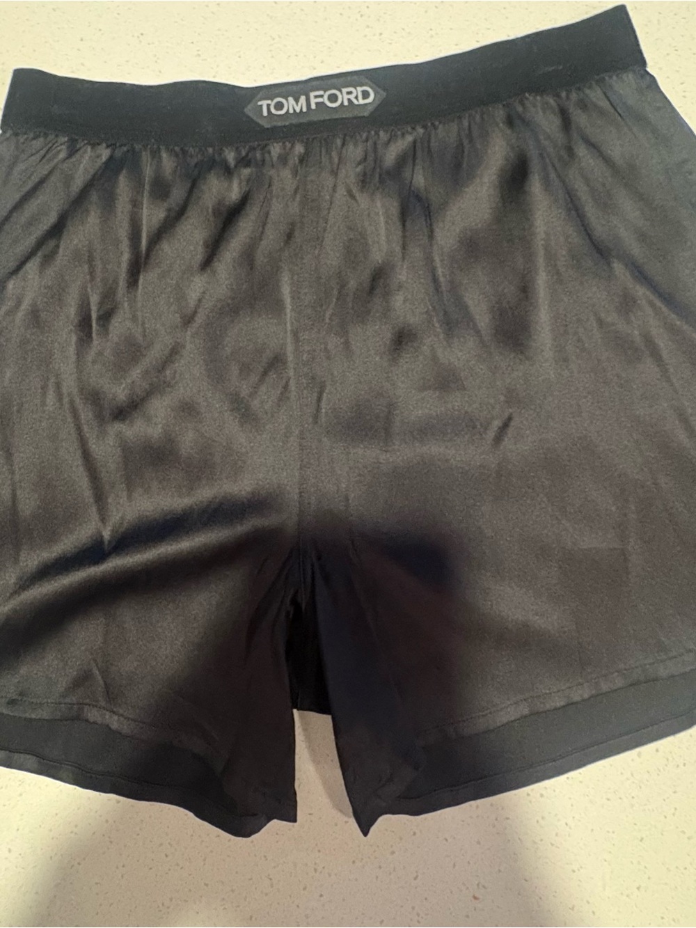 Tom Ford Black Satin Boxer Briefs with Logo Waistband